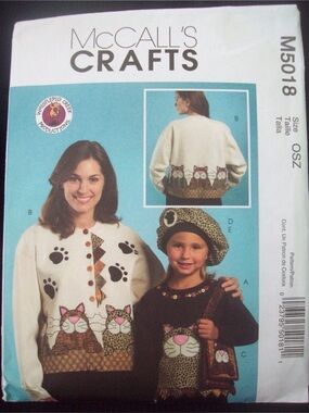 McCalls Crafts Pattern M5018 B
Sweatshirt Appliqué
Beret, Pin, Purse 
c2005
NOS